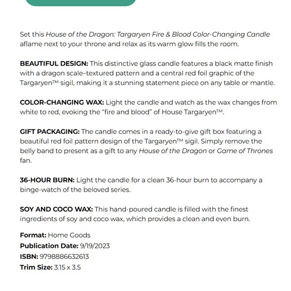 House of the Dragon Targaryen Fire and Blood red Color Changing Candle brand new - Picture 5 of 5